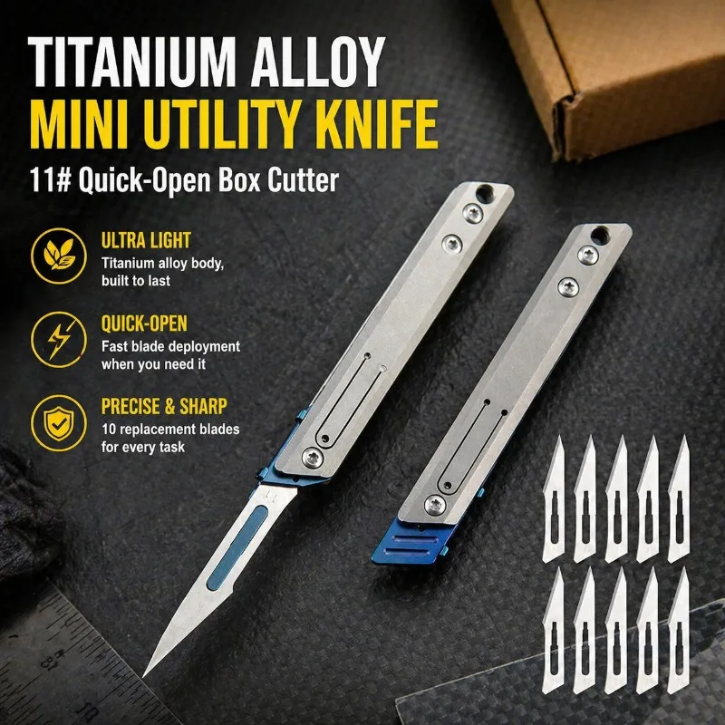 チタン合金製ミニユーティリティナイフ、鋭利なペーパーカッター、携帯用キーチェーンペンダント付き、コンパクト軽量edcギア（紙用）