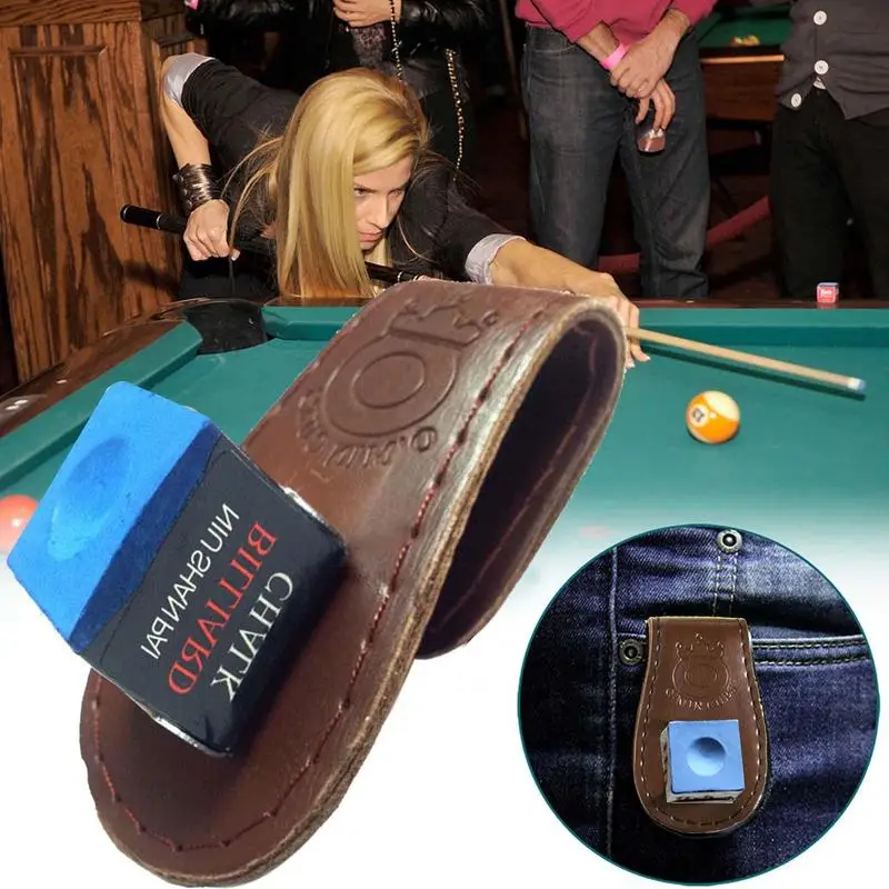 Porte-craie de billard magnétique en cuir, accessoires de billard professionnels, clip en cuir portable, sac porte-poudre