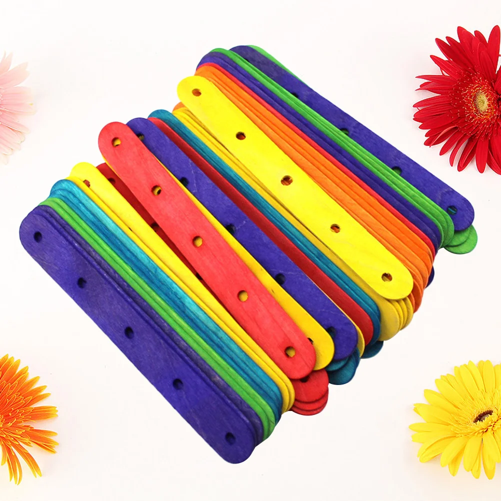 50 PCS DIY Wood Craft Sticks Accessories Assembled Colored Bamboo Wooden Popsicle