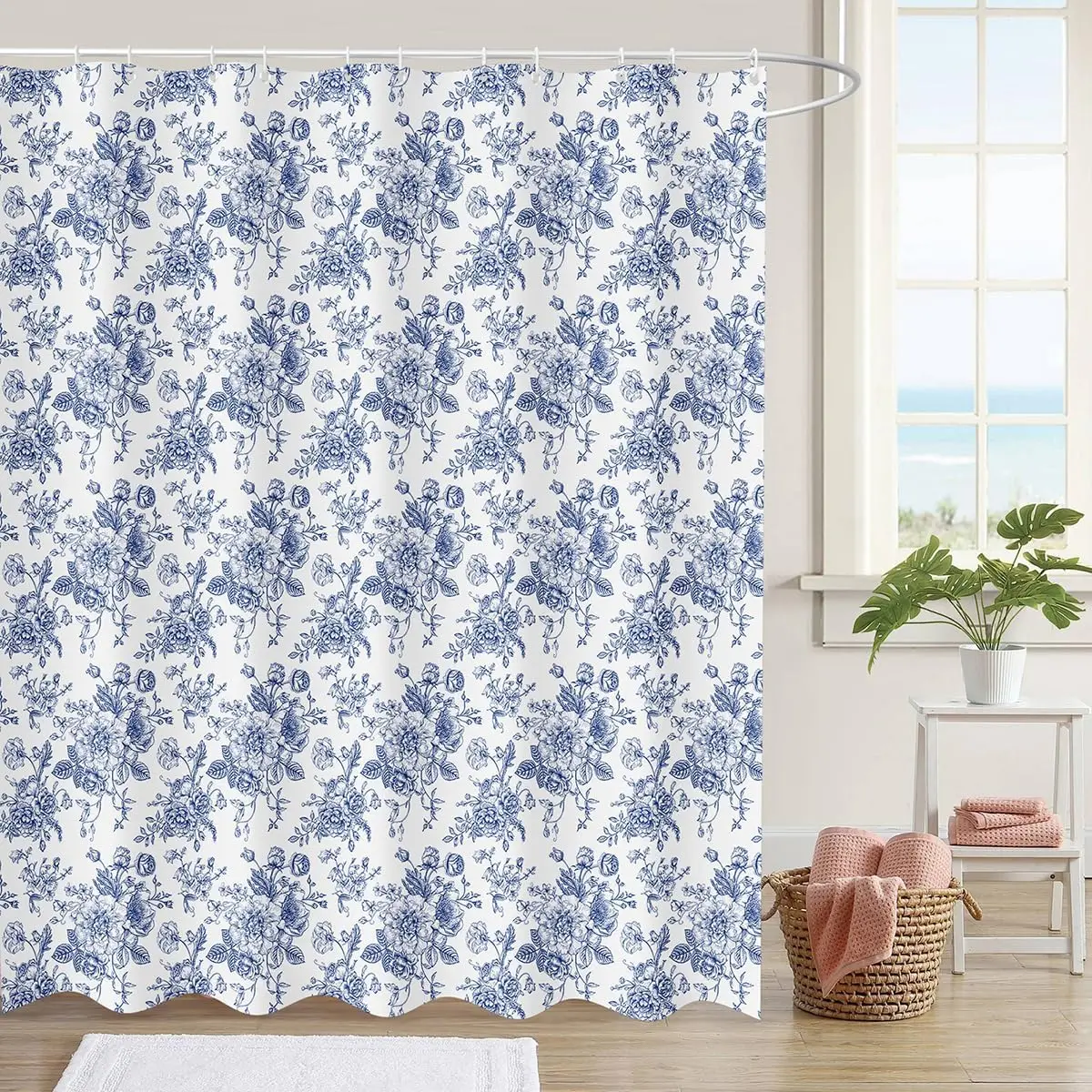 

Весенняя занавеска для душа, синие и белые цветочные наборы занавесок для душа для ванной комнаты, водонепроницаемая ткань, занавески для ванной комнаты