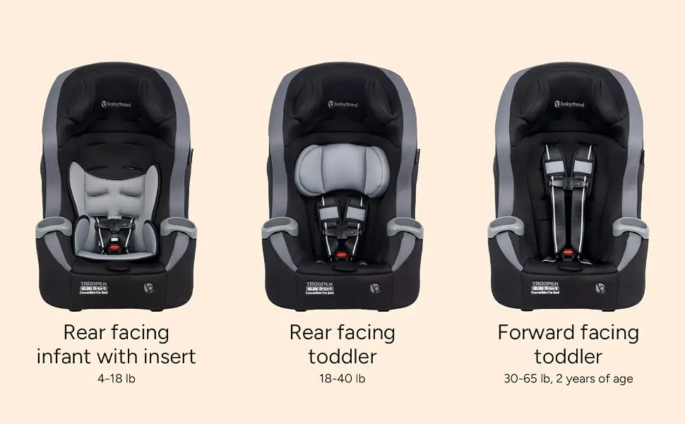 Baby Trend Trooper SLIM 3-in-1 Convertible Car Seat seating positions