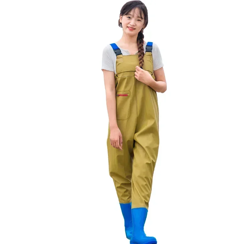 DurableWomen's Water Pants Half-body Rain Pants Waterproof Clothes Women's Catching One-piece Full-body Fishing Skin Forked Wate