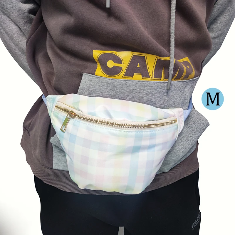 Rainbow Plaid Fanny Pack Nylon Belt Bag Fashion Waist Pack Zipper Bum Bag Adjustable Multifunction Waterproof Outdoor Sports Bag