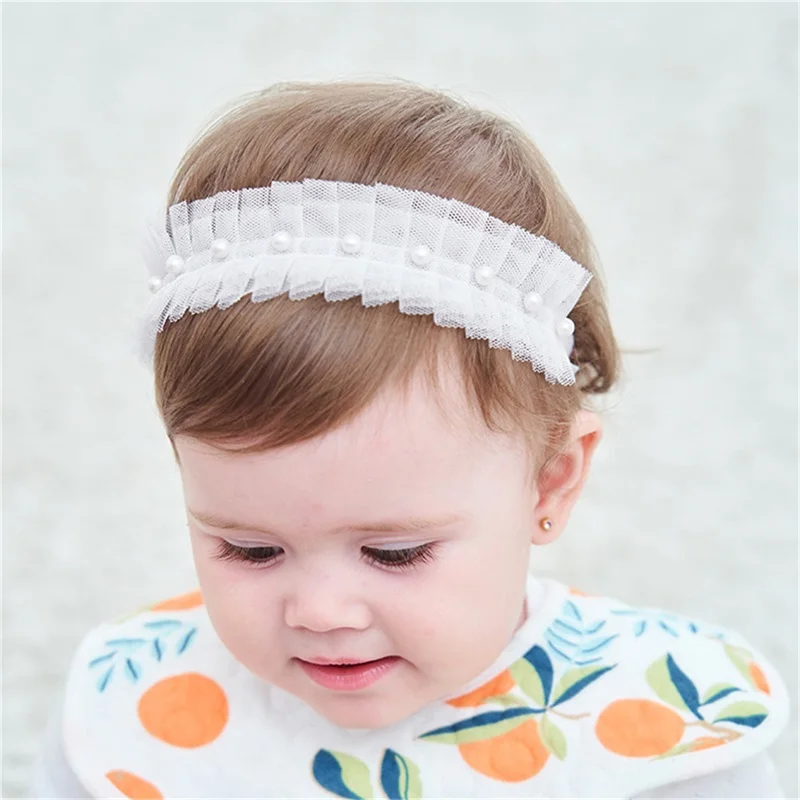 Baby Girl Headbands Soft Elastic Beaded Headbands Pearl Hair Bands for Newborn Toddlers