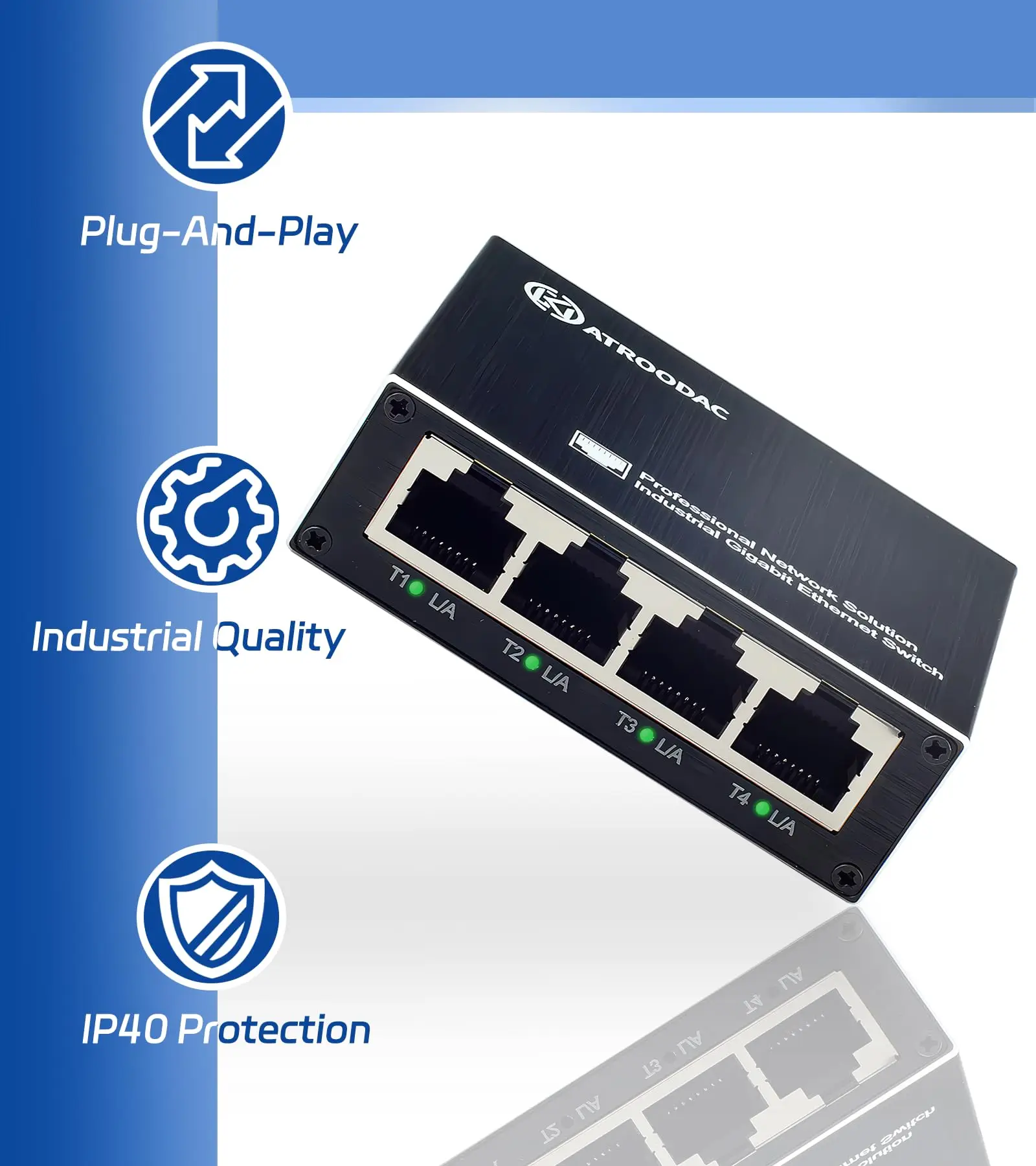 Mini Ethernet Switch 5-Port Gigabit Industrial Switch 10/100/1000 Mbps Unmanaged Plug and Play Network Hub Desktop Design