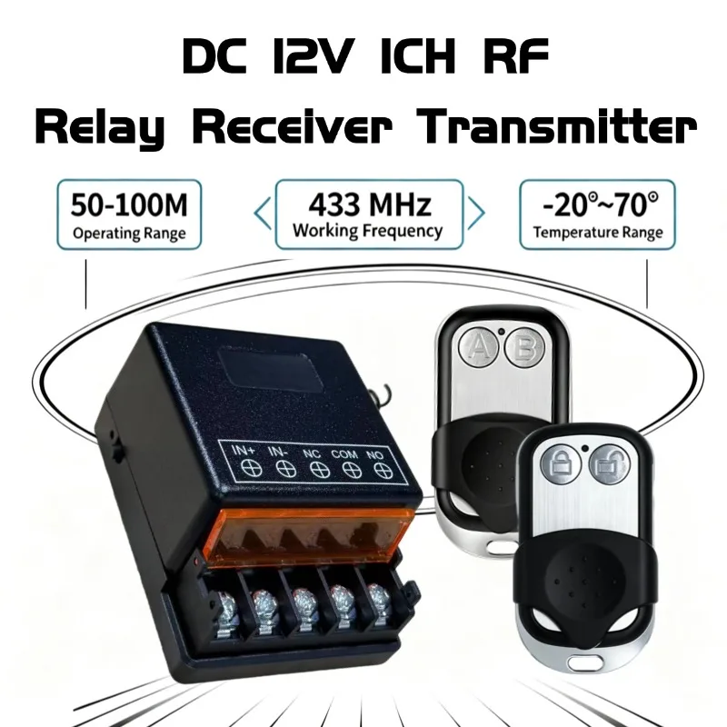 433MHz Remote Control Switch DC 9V 12V 24V 48V 30A High Power AB Remote Control 50m Transmitter for Water Pump LED Light Lamp