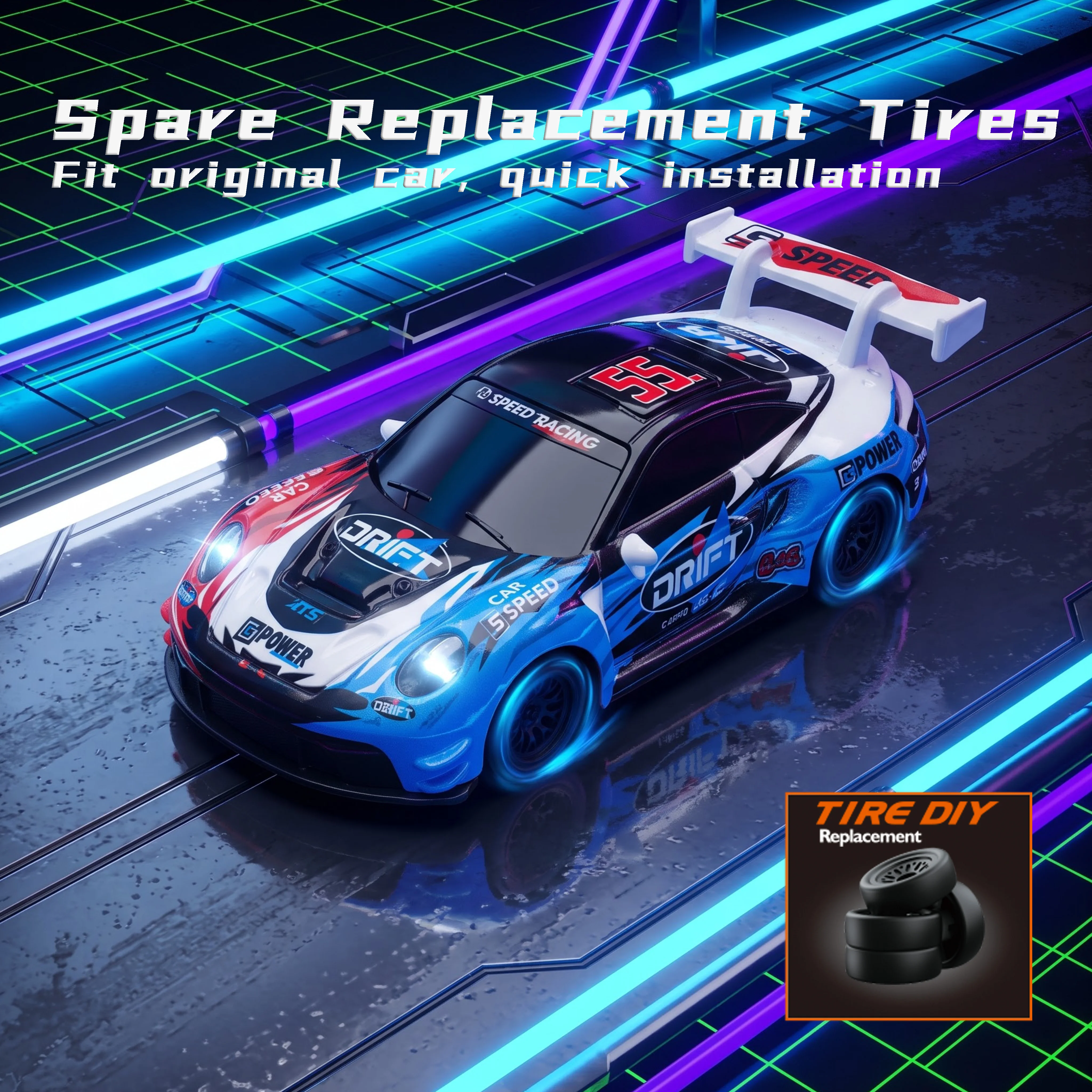 1:64 RC Drift Car APP Control 4WD Remote Control Racing Car LED Lights Full Proportions Desk Competition Car Model Toy Boys Gift