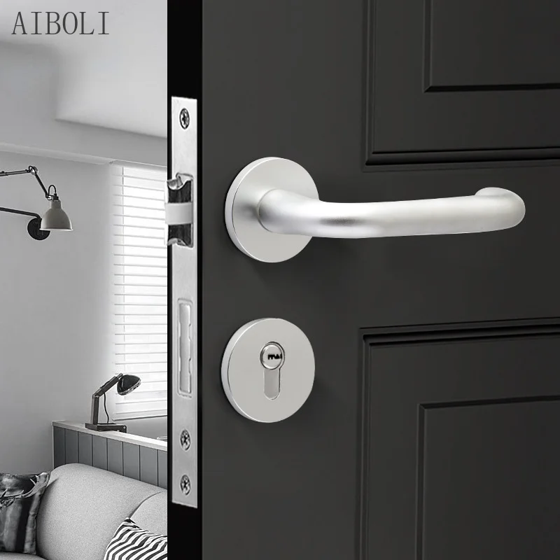 

Mute Bedroom Interior Door Lock Space Sand White Alumina Split Lock Household Universal Wooden Door Lock Handle Lock