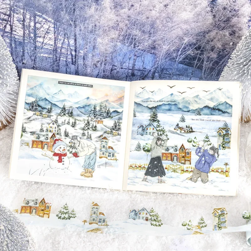1 Rolle Rhythmus Friedenshintergrund Bottom Tapes PET-Klebeband Winter Scrapbook DIY Dekoration Klebstoffe 45 mm * 2 m Winterlandschaftsbau