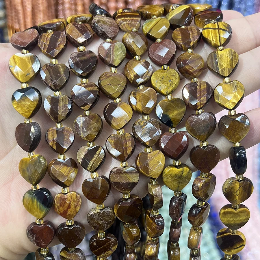 

Natural Yellow Tiger Eye Stone Heart Shaped Beads Faceted Section Handmade For Jewelry Making DIY Necklace Bracelet 15''12mm