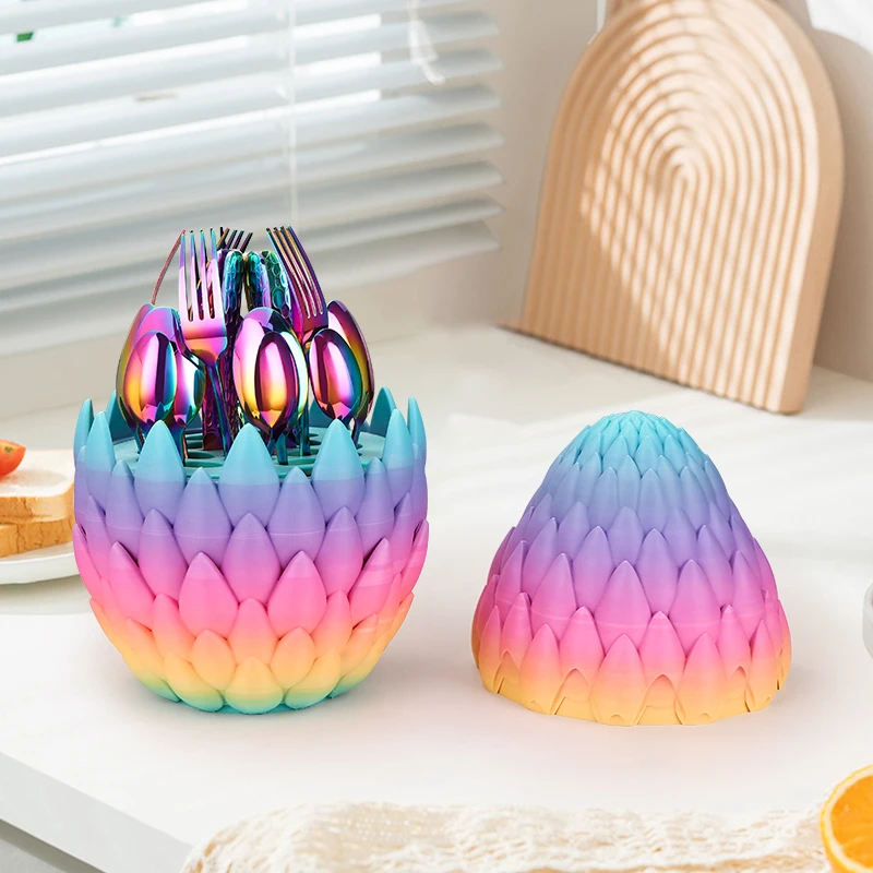 

24Pcs Tableware Set High Quality Stainless Steel Cutlery Set Luxury Unique Party Tableware Ornament Color 3D Printing Dragon Egg