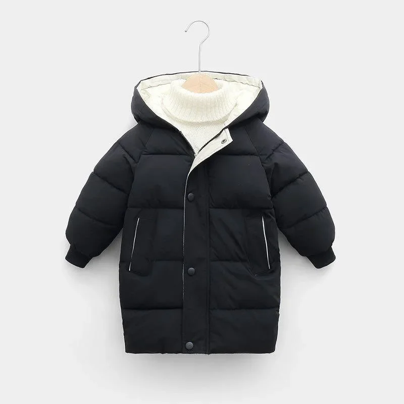 1pcs Boys Girls Cotton-Padded Coats Kids Long Down Autumn Winter Teen Cotton Clothes Outerwear Big Children Thicken Warm Jacket