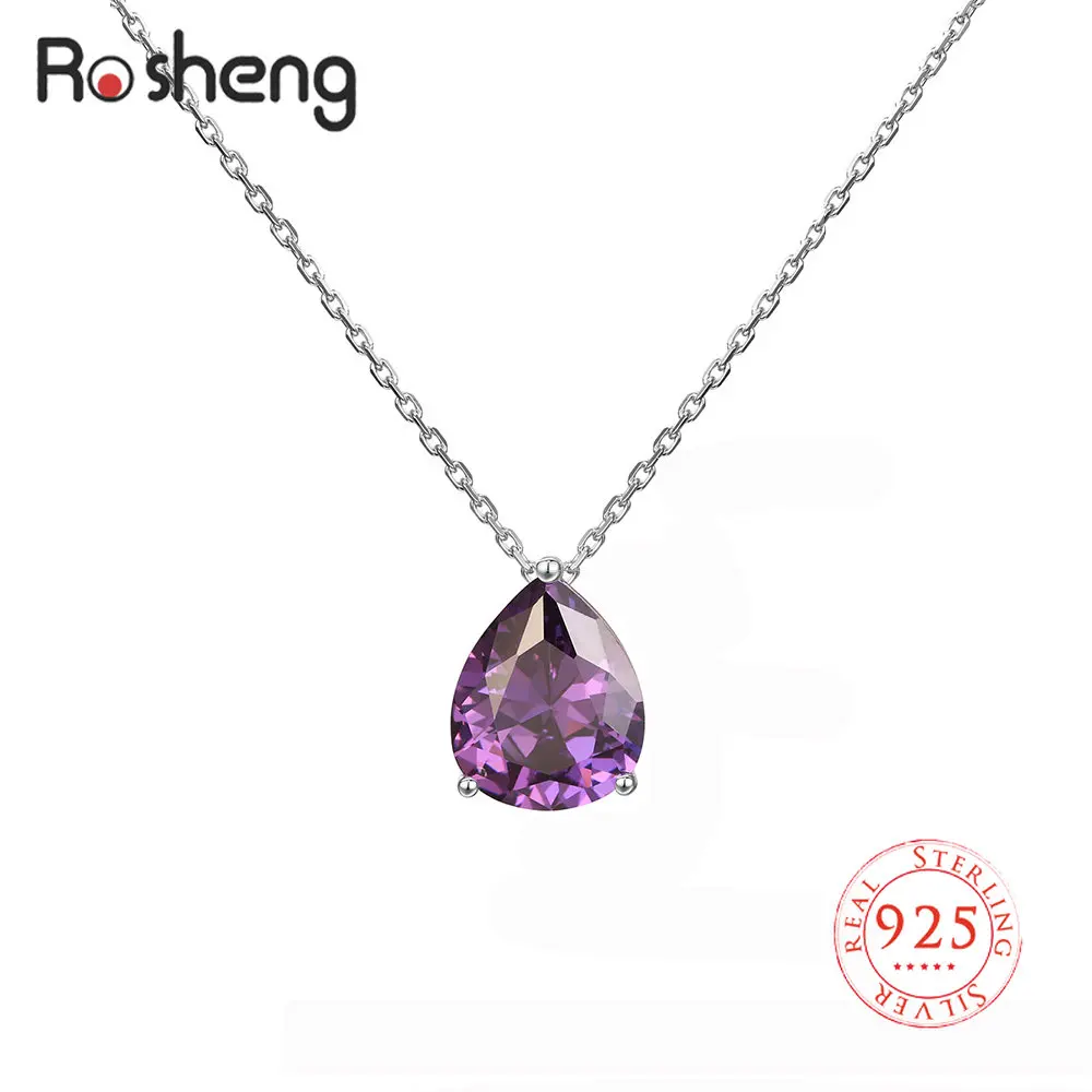 Real 925 Sterling Silver Necklaces for Women Chain December Birthstone Purple Zircon Necklace Amethyst Collar Pendant Jewelry