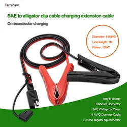 100CM 14AWG Alligator Crocodile Clip to Sae Connector  Car Solar Power Charging Extension Cable Motorcycle Battery Charge Line