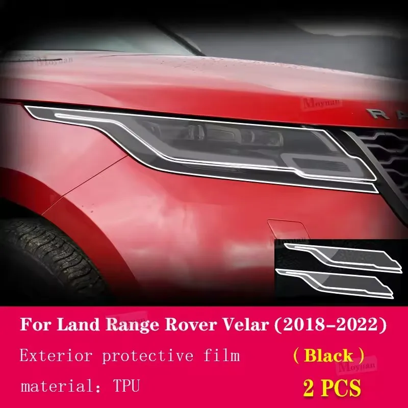 For Land Range Rover Velar 2018-2022 car Accessories 2 Pcs Car Headlight Protective Film Headlamp Transparent Black TPU Sticker