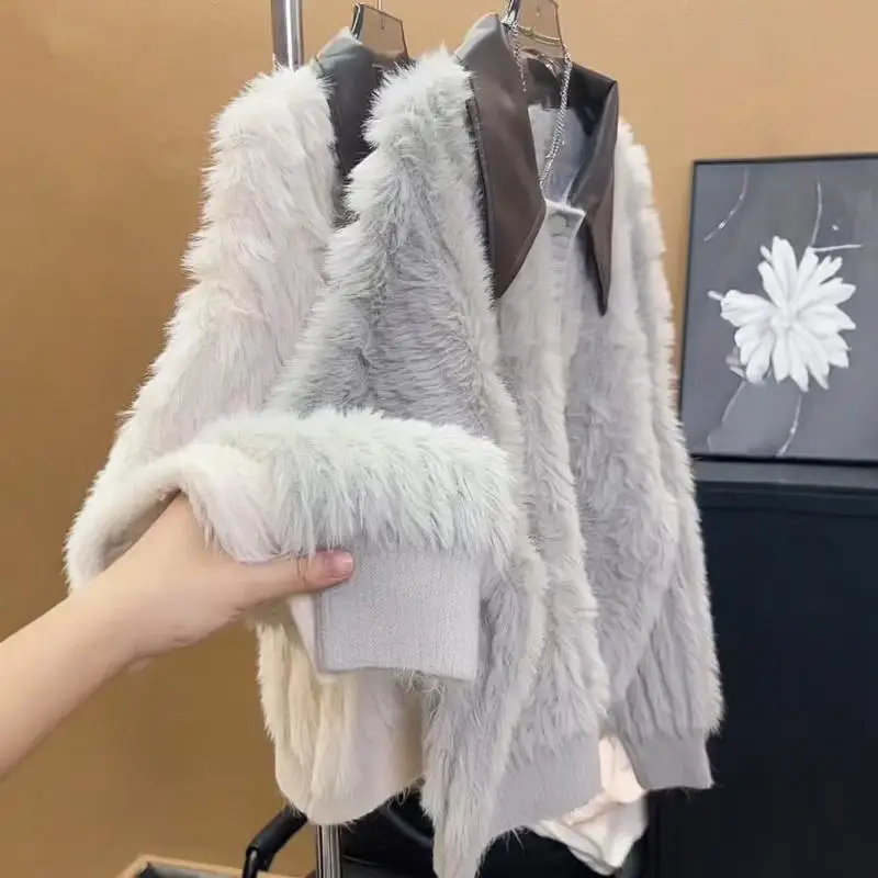 Non Pilg Sweater Women's 2024 Autumn And Winter Fashion Mink New French Fur Collar Cardigan Design Knitted Jacket