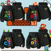 Super Mario ABCDE Alphabet Kids Zipper hoodie Cartoon Print game series boys and girls Kawaii knitwear Autumn and Winter coats