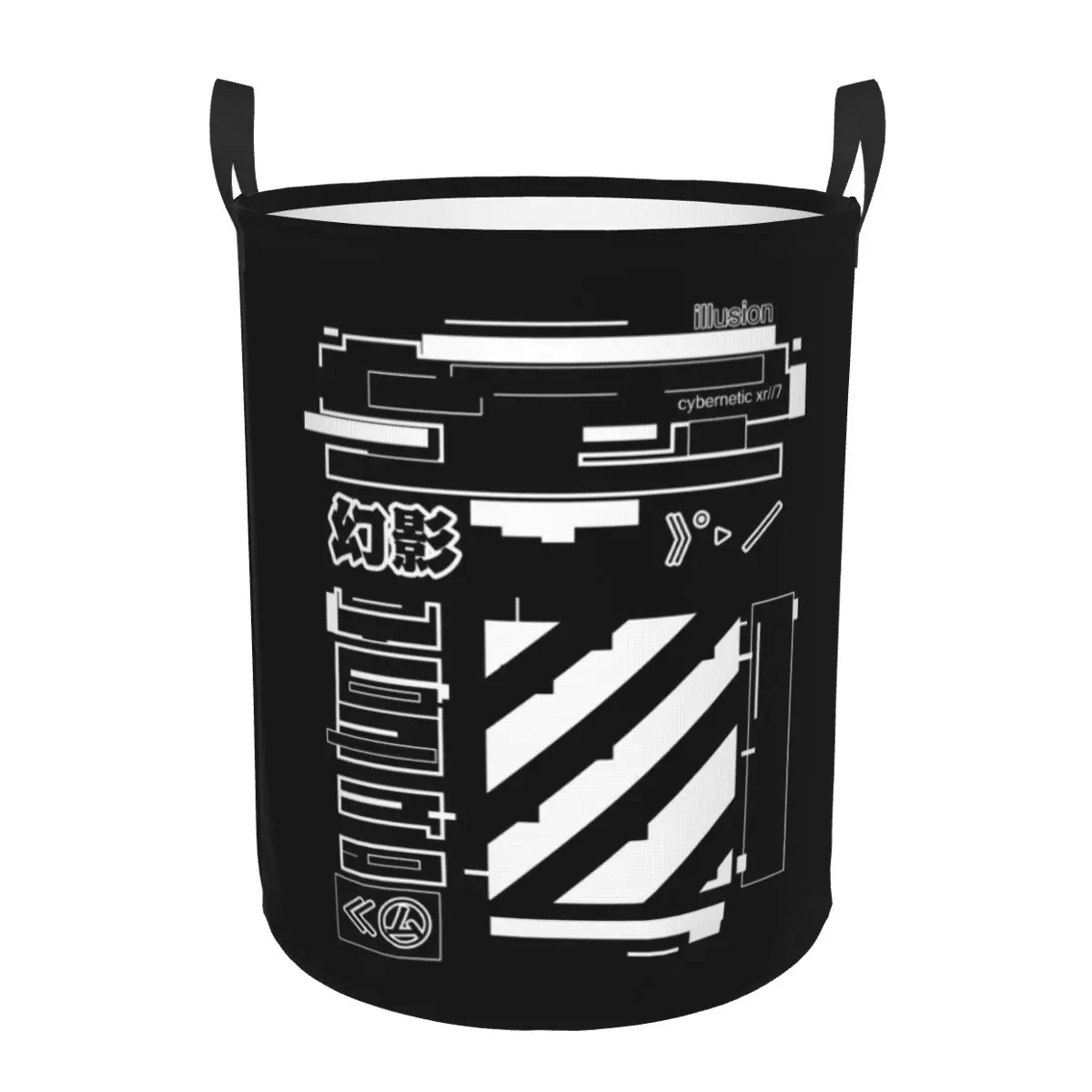 Custom Illusion Techwear Laundry Hamper Clothes Storage Basket Japanese Tokyo Future Tech Street Wear Style Toy Bin Organizer