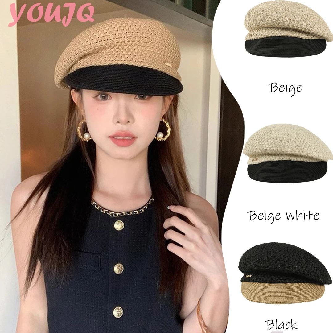 

Korean Summer Version Beret Hats for Women Casual Straw Shading Sun Protection Hat Gorras Peaked Japan Design Newsboy Cap Bonnet