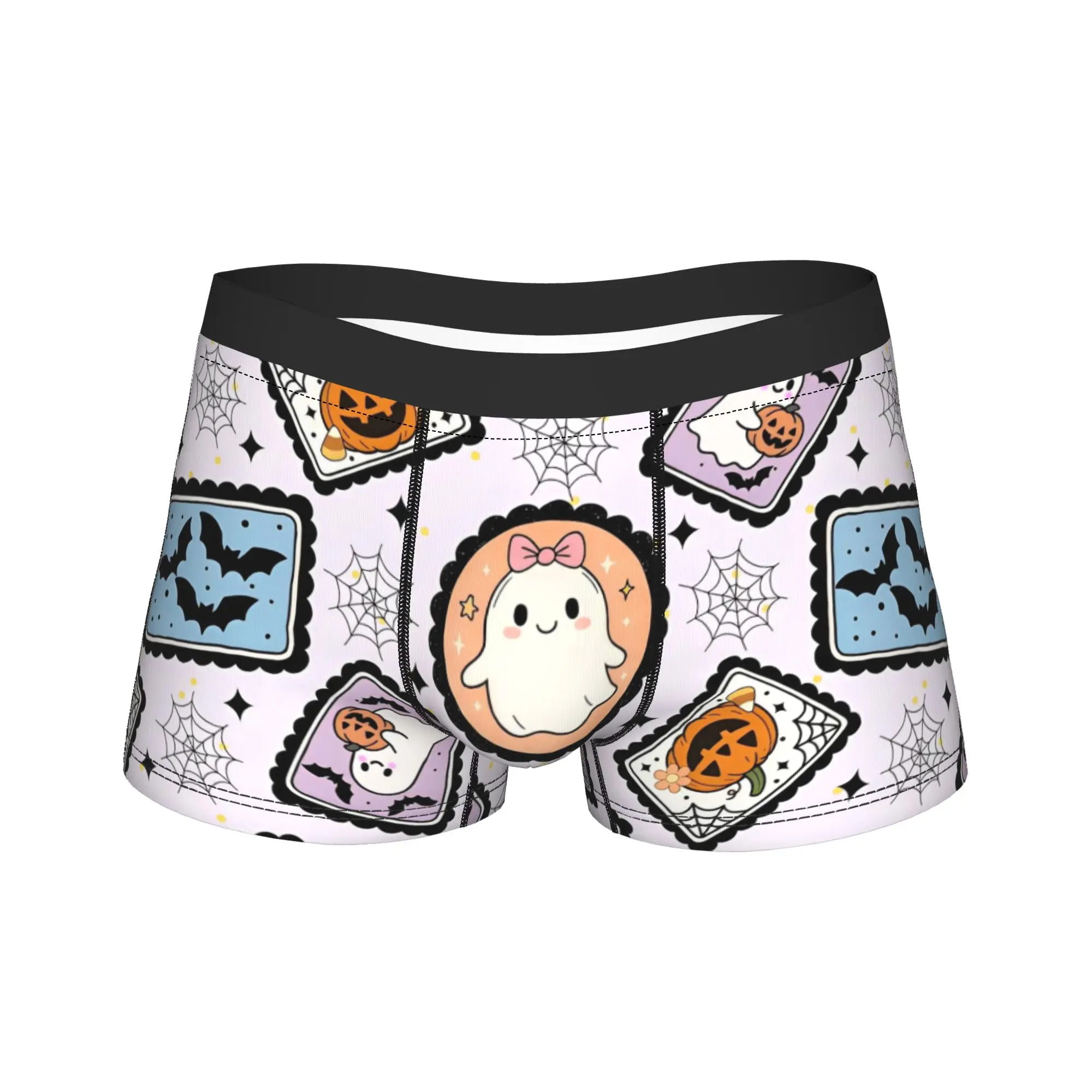 Halloween Pattern Cute Ghosts Pumpkin Men's Underwear  Boxer Briefs Shorts Panties Sexy Mid Waist Underpants for Male S-XXL