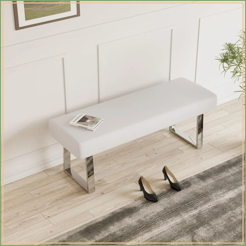 55 Inch Upholstered Entryway Bench with Chrome Legs for Bed End, Living Room, Hallway