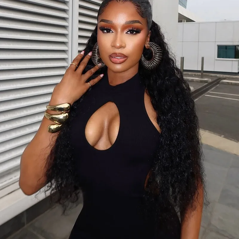 جمبسوت نسائي بياقة واقفة وسحاب بدون أكمام مجوف بدون ظهر، خصر منخفض، لون خالص، مثير