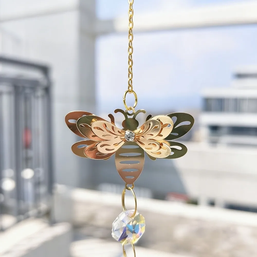 Crystal Butterfly Wind Chimes Colorful Hollow Out Bee Wind Chimes Exquisite Rotating Sun Catcher Hanging Scenic Spot
