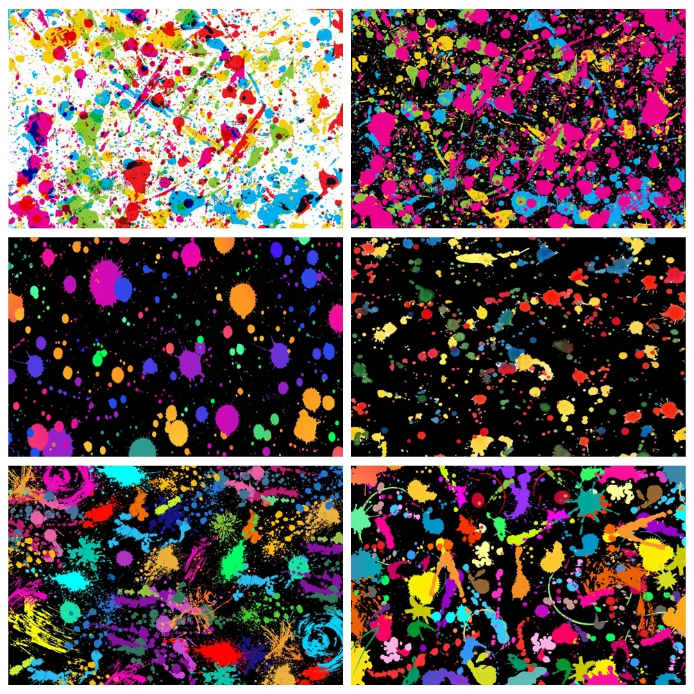 

Glow in the Dark Neon Lights Birthday Party Photography Backdrop Retro Dance Party Colorful Graffiti Customized Photo Background