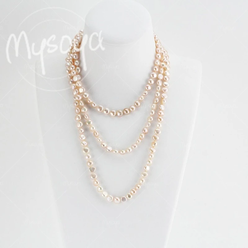 

MYSOYA 6-7mm Pink Baroque Freshwater Pearl Long Necklace for Girlfriend, Suitable for Daily/Dating/Mother's Day Gift A0614