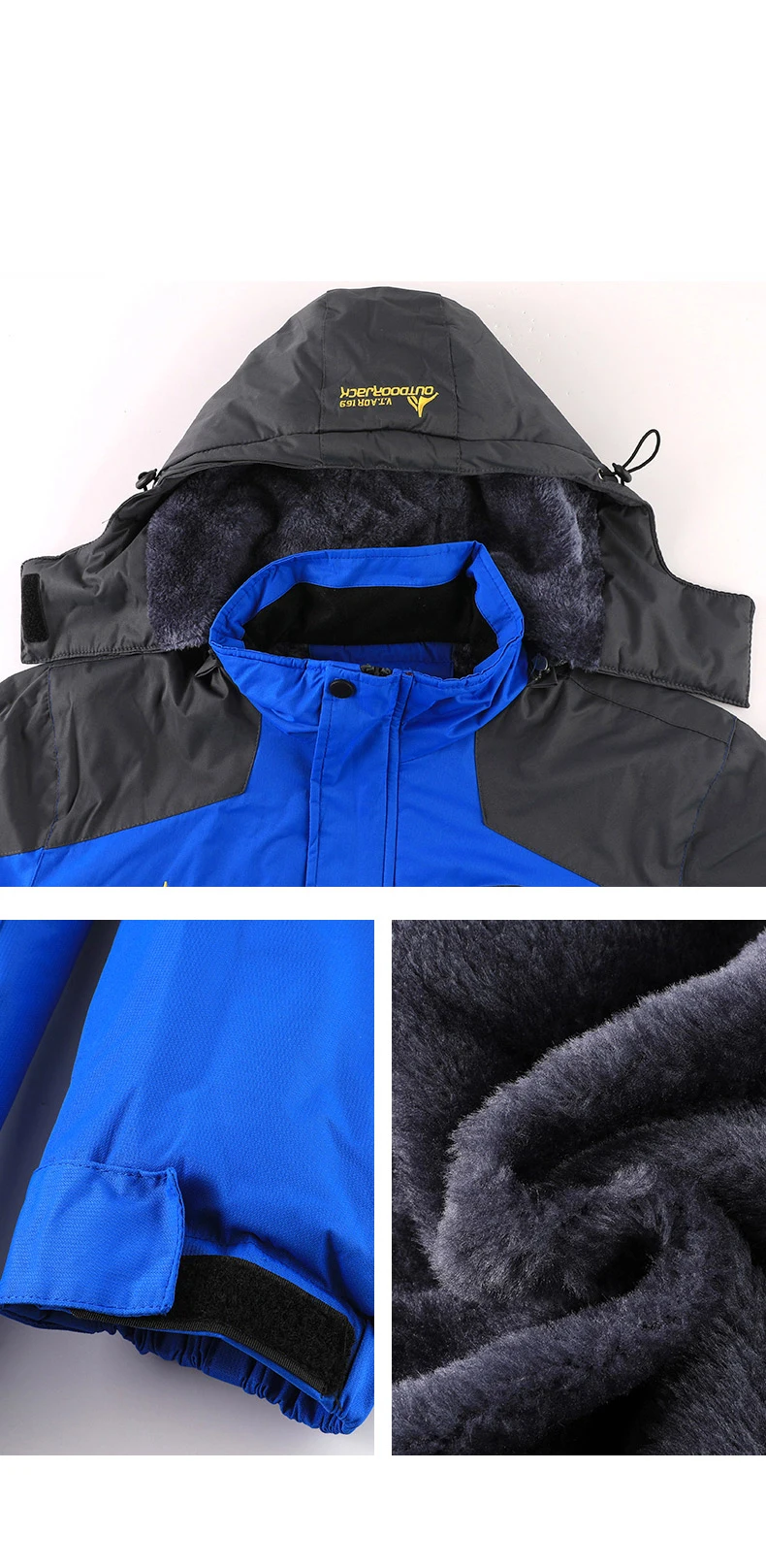 Men Outdoors Windproof Keep Warm Hiking Exercise Coat New Fashion Casual Detachable Hat Parka Winter Fleece Thicken Solid Jacket