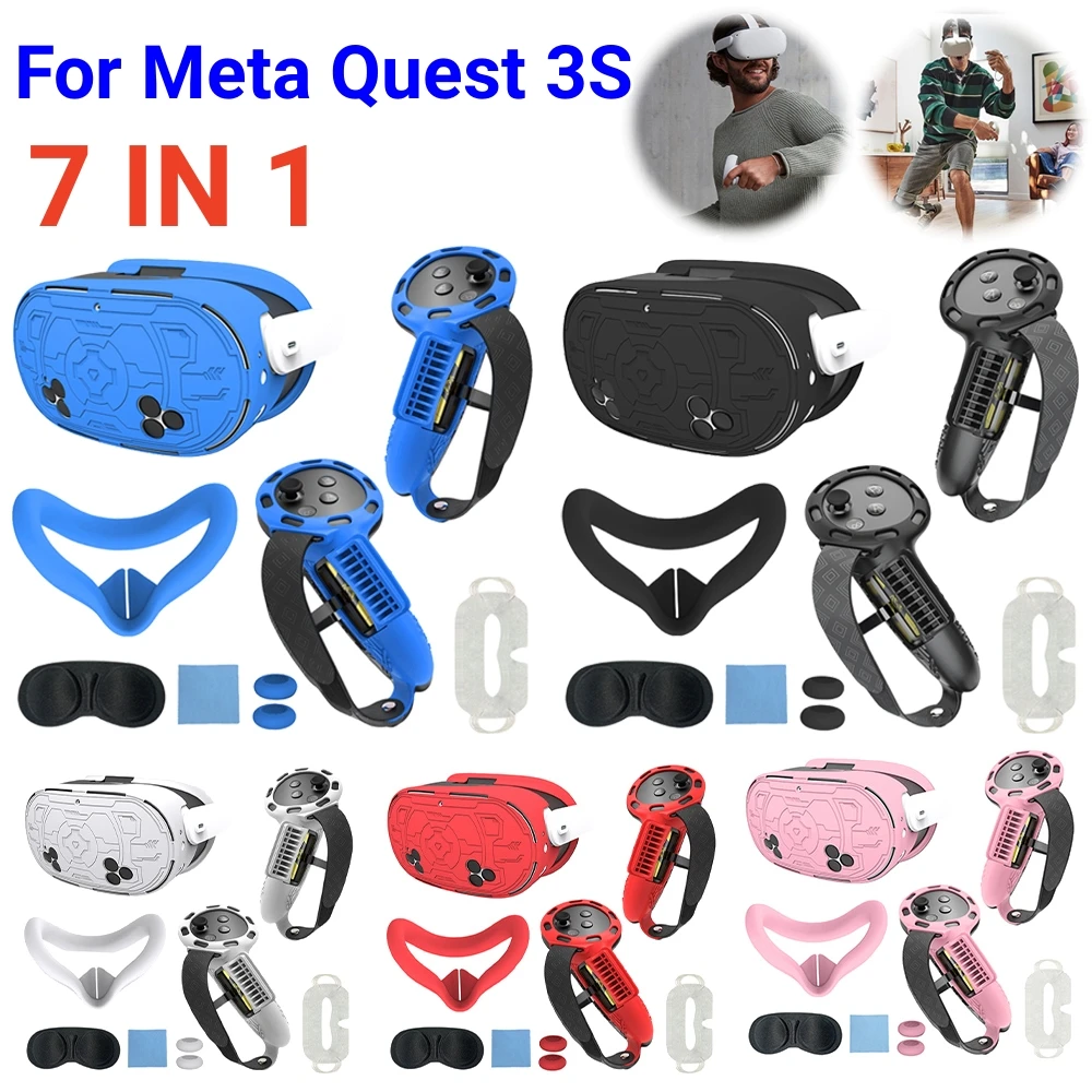 For Meta Quest 3S Silicone Protective Shell 7 IN 1 Controller Grip Cover Anti-Scratch Shockproof VR Face Shell Cover Accessories