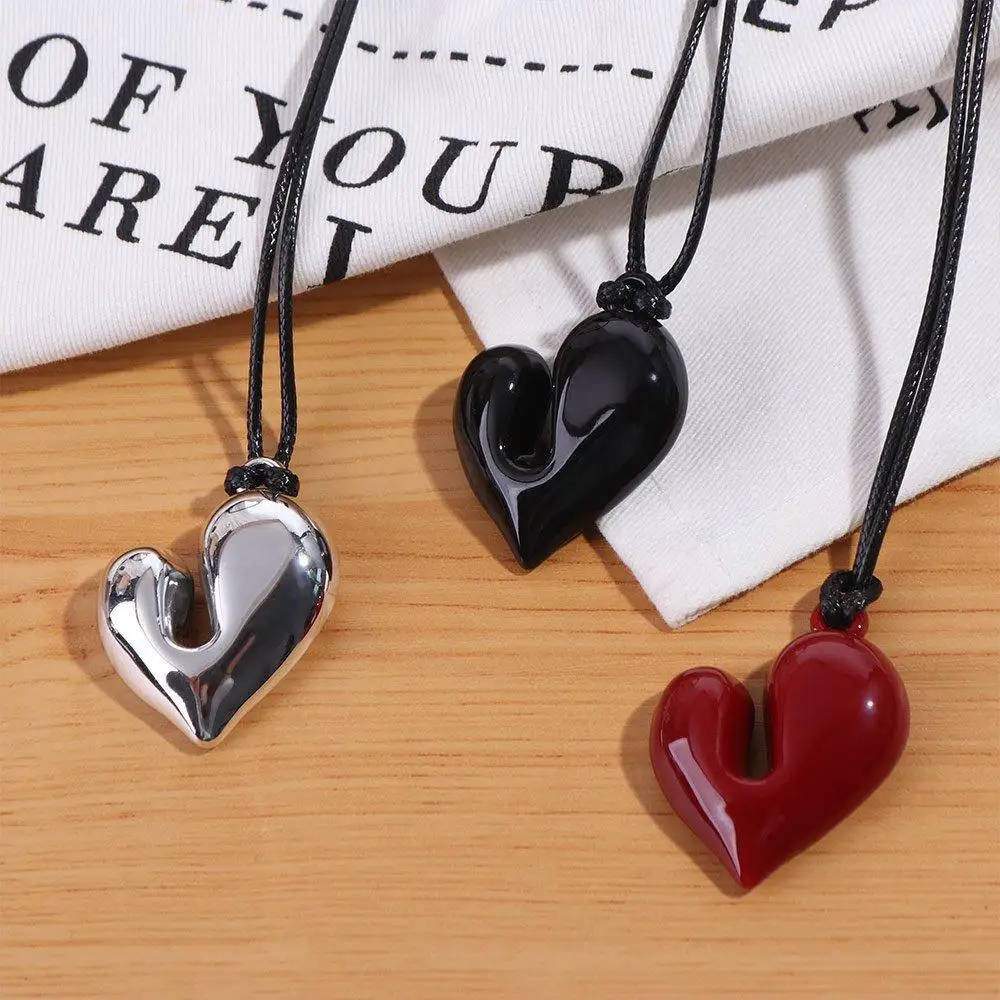 fashionable Premium Feeling Love Necklace Drawstring Adjustable Black Rope Sweater Chain Ins Style Korean Collarbone Chain Girl