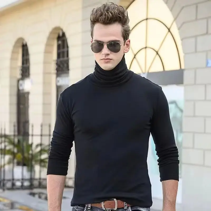 

Мужская осенне-зимняя одежда, теплая футболка с высоким воротником, приталенный крой, модная, эластичная, повседневная дышащая футболка с длинными рукавами