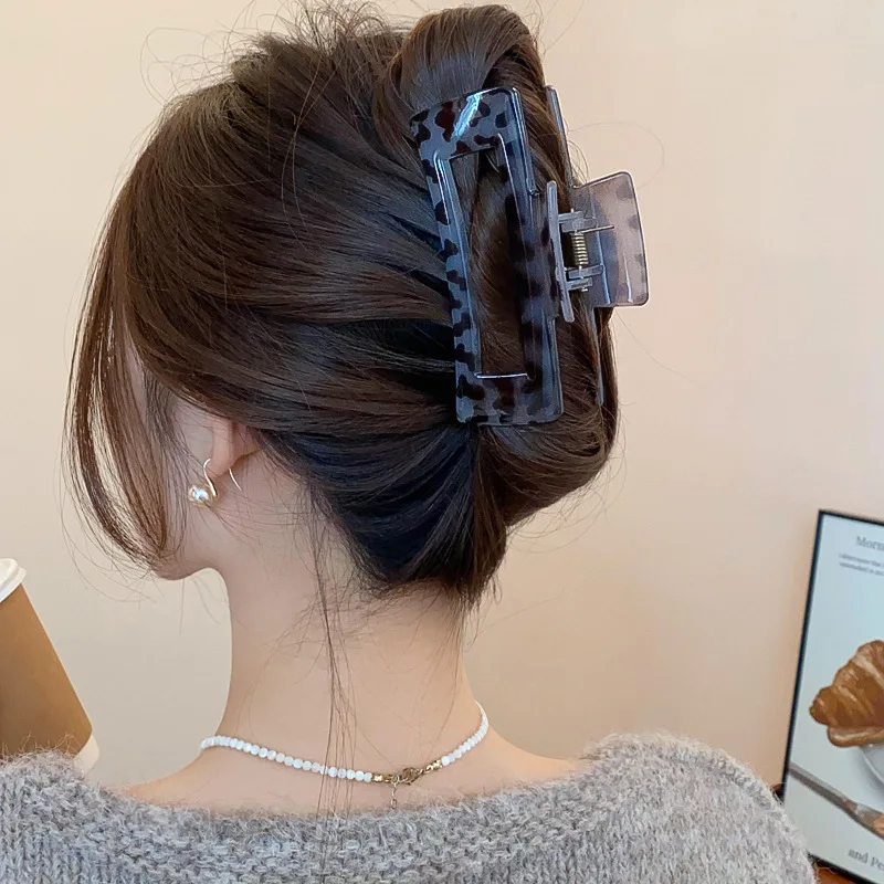 Leopard Print Large Square Hollowed Acrylic Crab Hair Clip Back Head Updo Temperament Simple Shark Clip New Vintage Accessories image 5