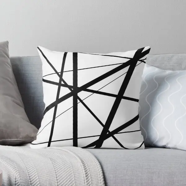 

Black And White Geometric Lines Printing Throw Pillow Cover Waist Cushion Soft Anime Case Fashion Pillows not include One Side