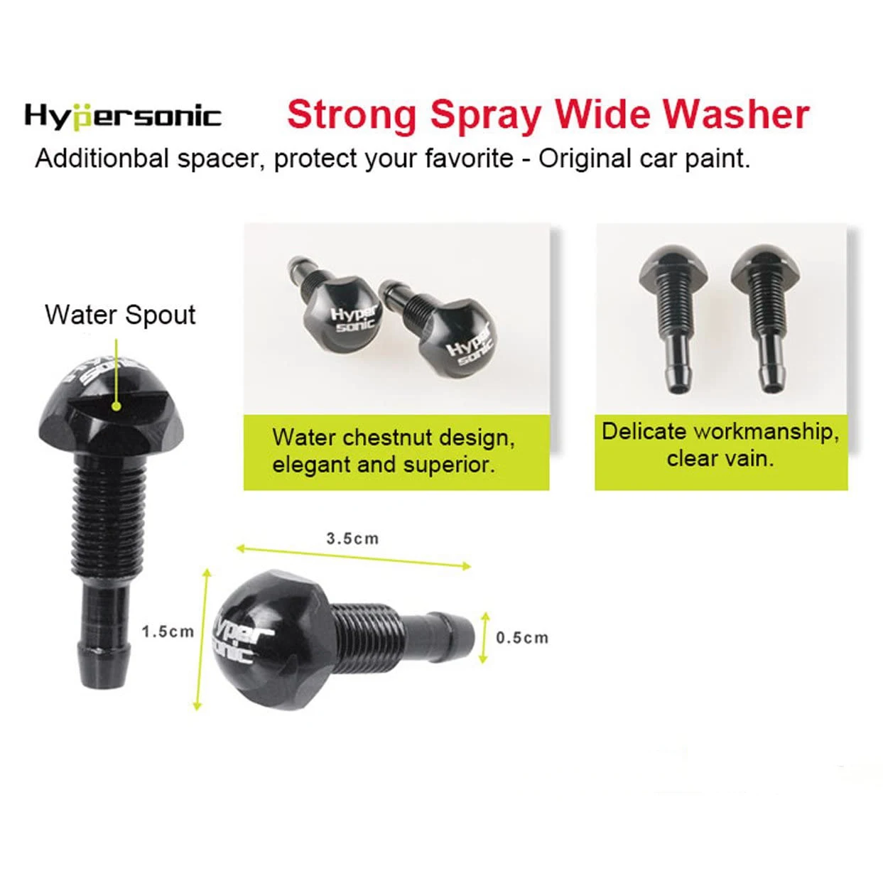 HYPERSONIC 2Pcs Car Universal Windshield Wiper Washer Spray Nozzle