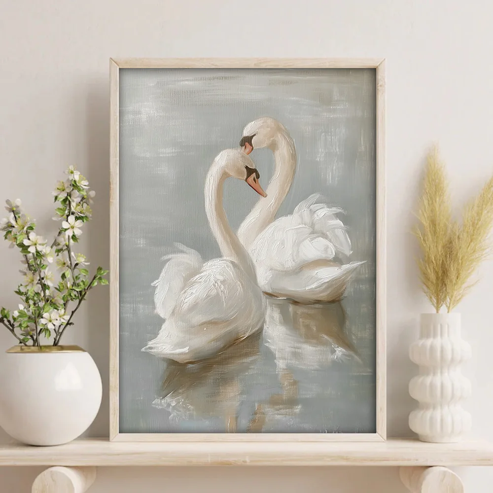 1 Stück Rahmenloses/gerahmtes Schwan-Poster im Vintage-Stil, Kunst-Leinwanddruck, rustikale Bauernhaus-Dekoration, Retro-Gemälde, Wanddekoration für Zuhause