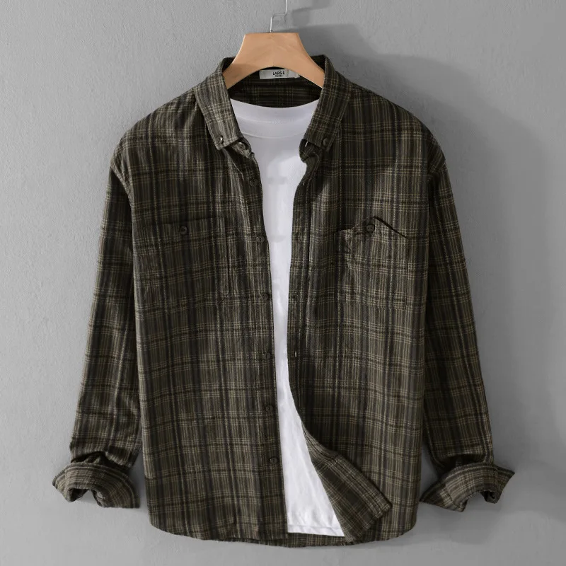 

Новая мужская хлопковая рубашка с длинным рукавом в полоску, повседневная, в японском стиле, приталенная, модная, молодежная, для ежедневной носки, удобная, дышащая