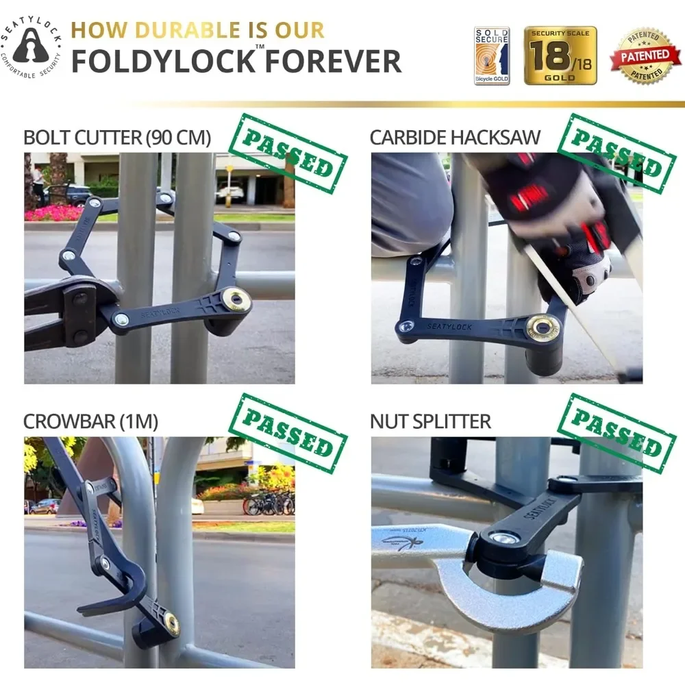 أفضل أثاث الحدائق - قفل دراجة FoldyLock Forever قابل للطي - قفل دراجة ذهبي آمن حاصل على براءة اختراع وأنيق عالي الأمان - ثقيل #5