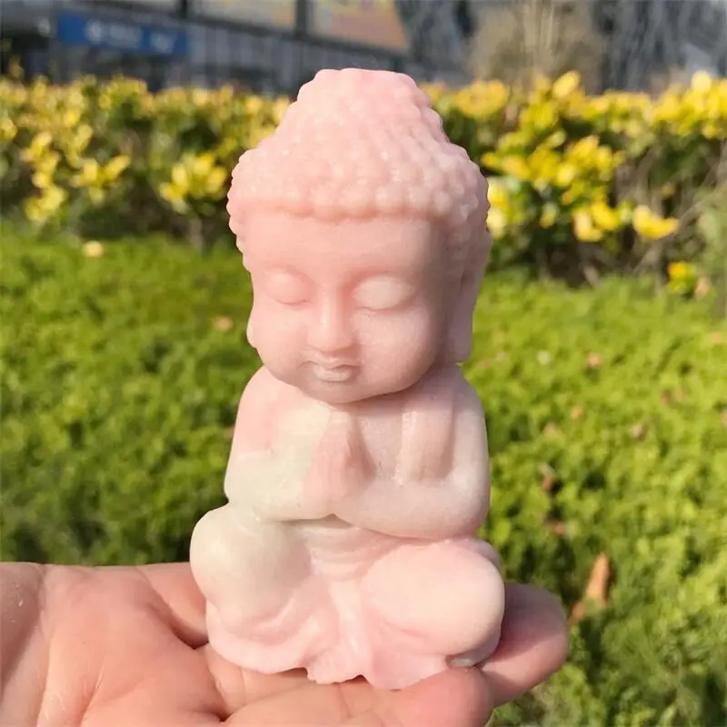 Natural Pink Opal Buddha Head Crystal Stone Carvings Reiki Aesthetic Decorations Home Office Christmas Gift