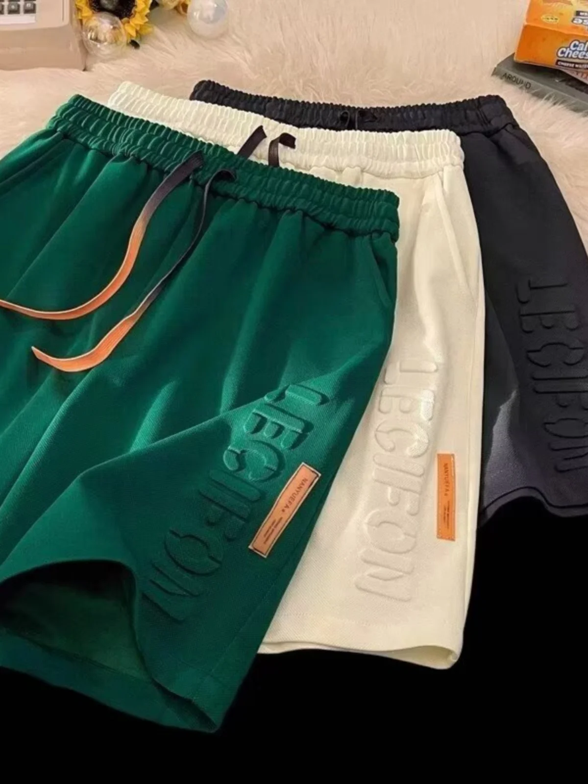 

Дышащие мужские летние модные брендовые повседневные брюки из ледяного шелка с надписью Emed Five-Quarter, молодежные спортивные брюки средней длины