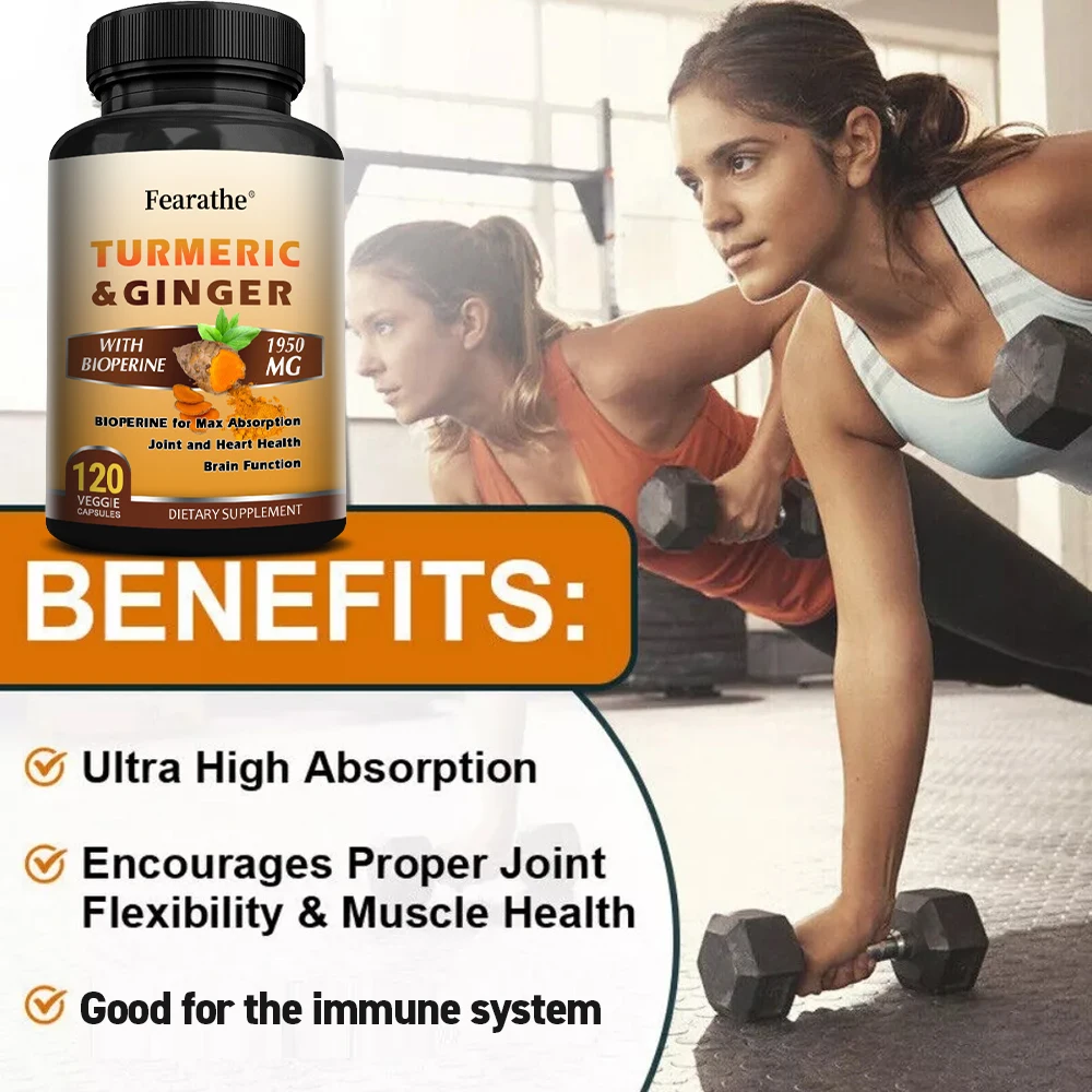 Curcumin with BioPerine & Ginger 95% Curcumin 1950mg - Black Pepper for Better Absorption, Natural Joint Immune Heart Supplement