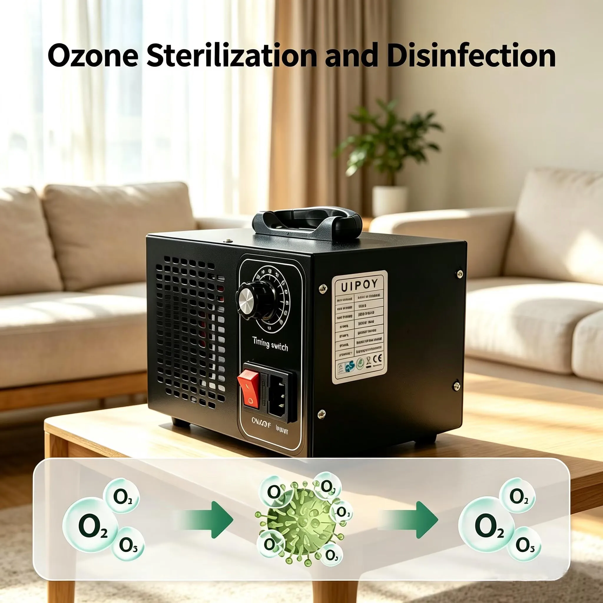 Image of Tragbarer Ozongenerator O3 Ozonisator Luftreiniger Formaldehyd-Entferner Sterilisator Luftreinigungsgerät Ozonmaschine für Zuhause