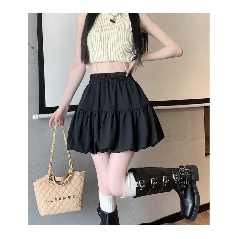 Women Dot Bubble Skirt Elastic High Waist with Bow Detail Puffy A-Line Casual Cute Mini Skirt
