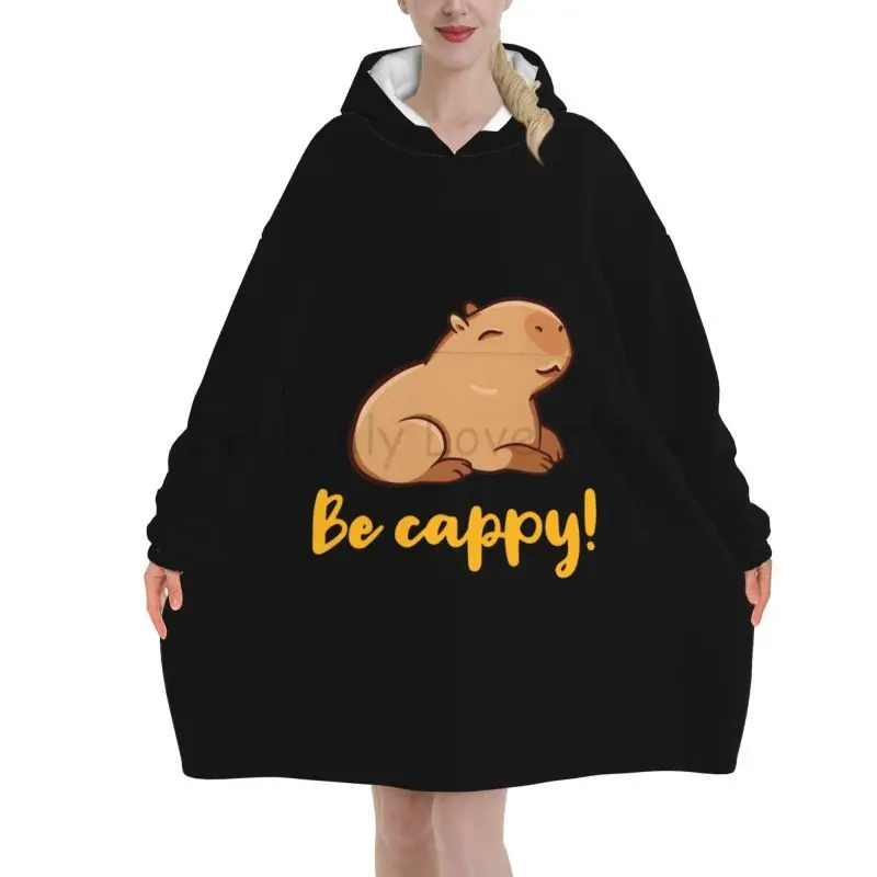 Wearable Blanket Hoodie Cute Capybara Oversized Sweatshirts Blanket Warm Cozy Flannel Fleece Sherpa Blanket with Pockets