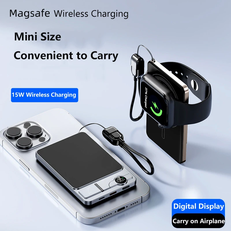 

Ультратонкий магнитный беспроводной внешний аккумулятор Power Bank 10000 мАч PD20W с быстрой зарядкой для Magsafe для iPhone Apple Watch Airpods