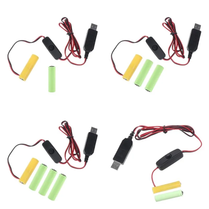 Universal 3/4.5/6V AA LR6 Battery 3V AAA Battery Eliminator USB Power Supply Cable With Switch