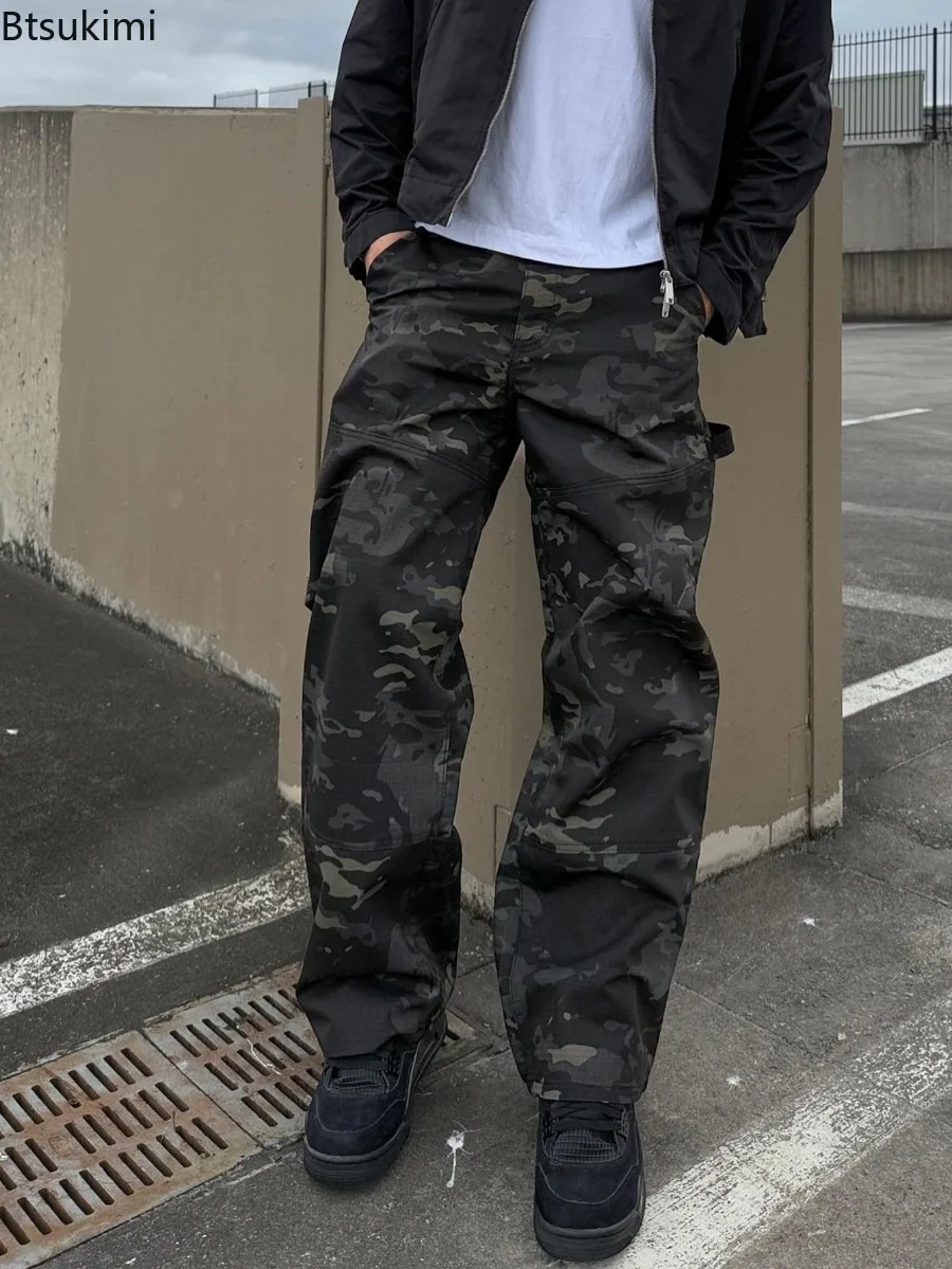

Vintage Camouflage Men's Cargo Pants Outdoor Casual Loose Wide Leg Sports Pants New Spring Autumn Male Camo Jeans Baggy Trousers