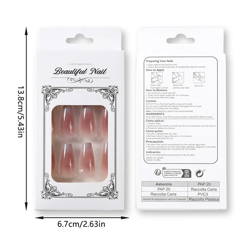 24 Uds. De uñas postizas trapezoidales cortas de estilo chino de uso rápido con puntas reutilizables de Gel francés para mujer elegante