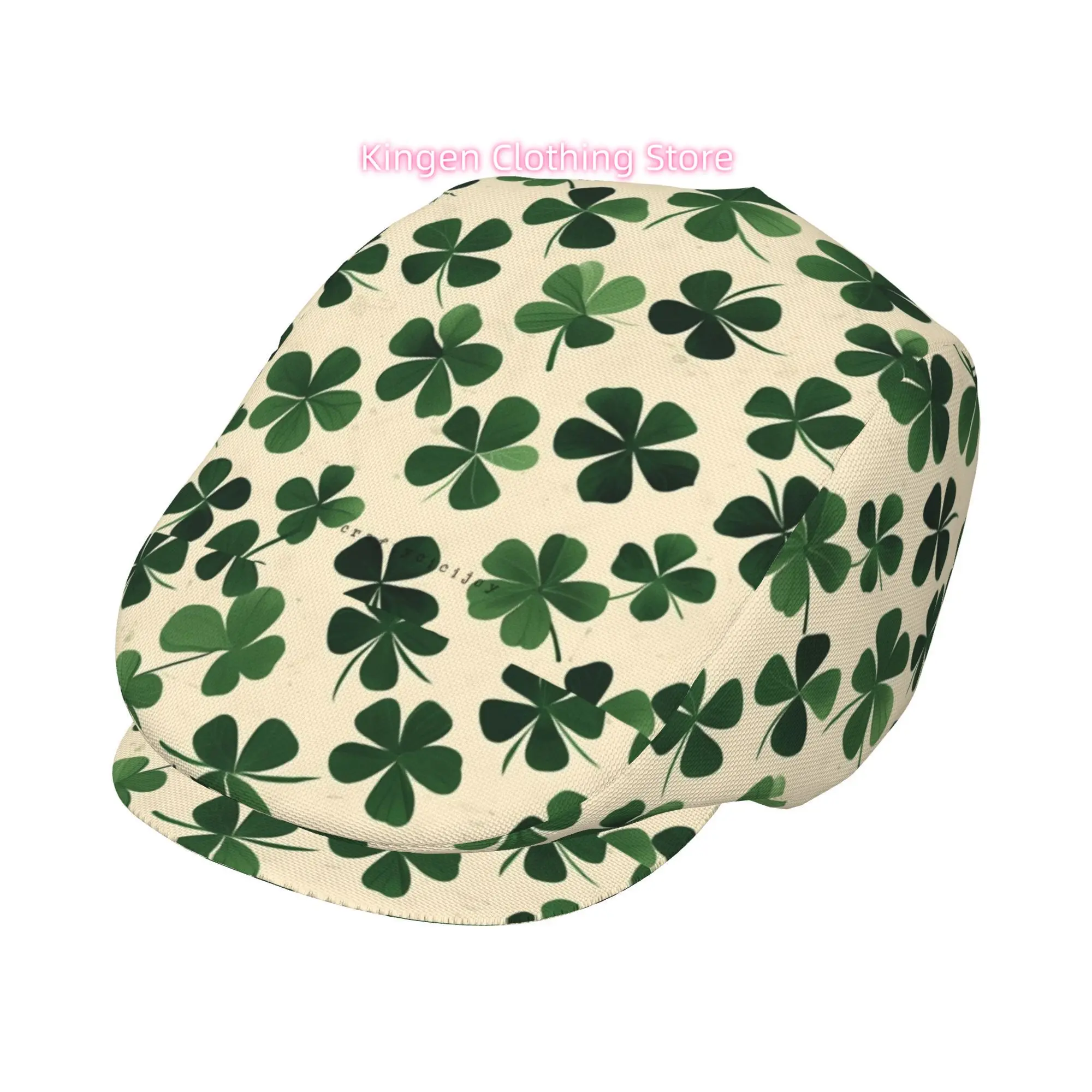 1pc Lucky Four-Leaf Clover Pasture All-Over Printed Beret, Retro Newsboy Cap, Unisex, Essential Fashion Accessory for Outdoor Le